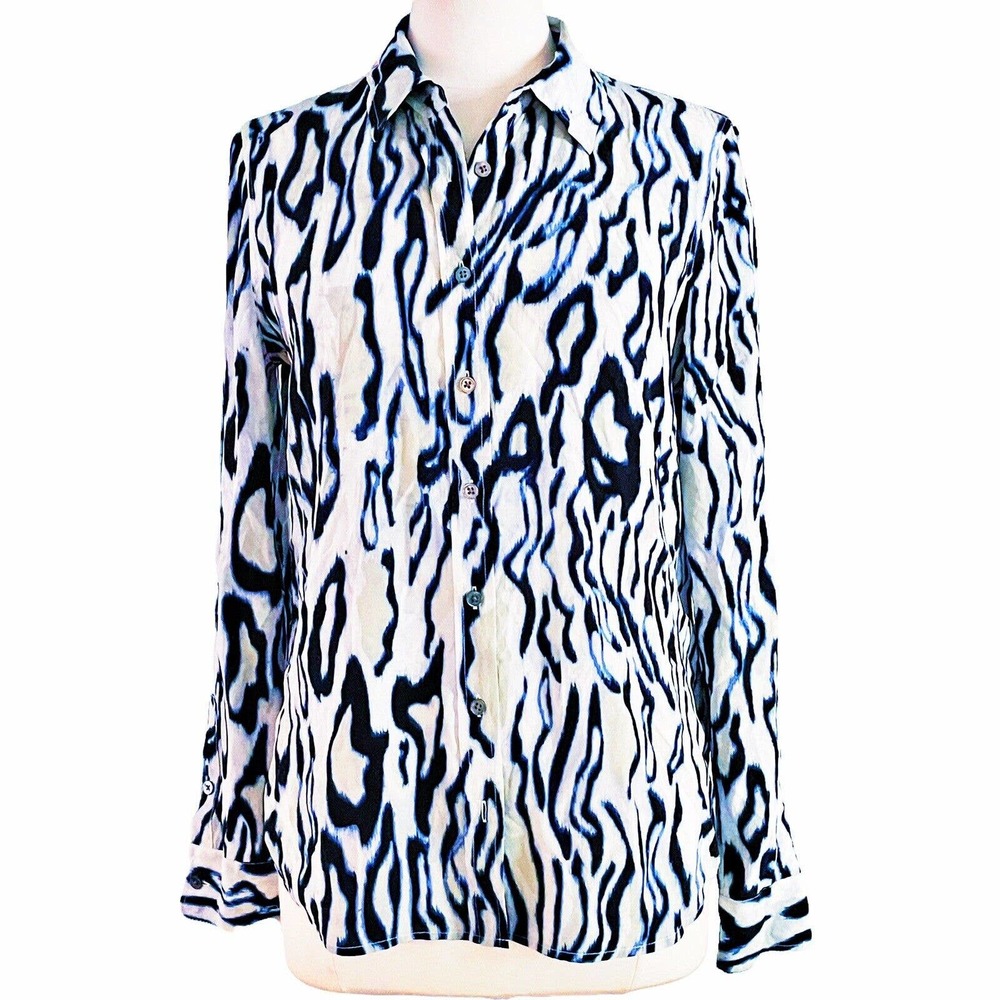 Equipment Blue and Black Patterned Blouse